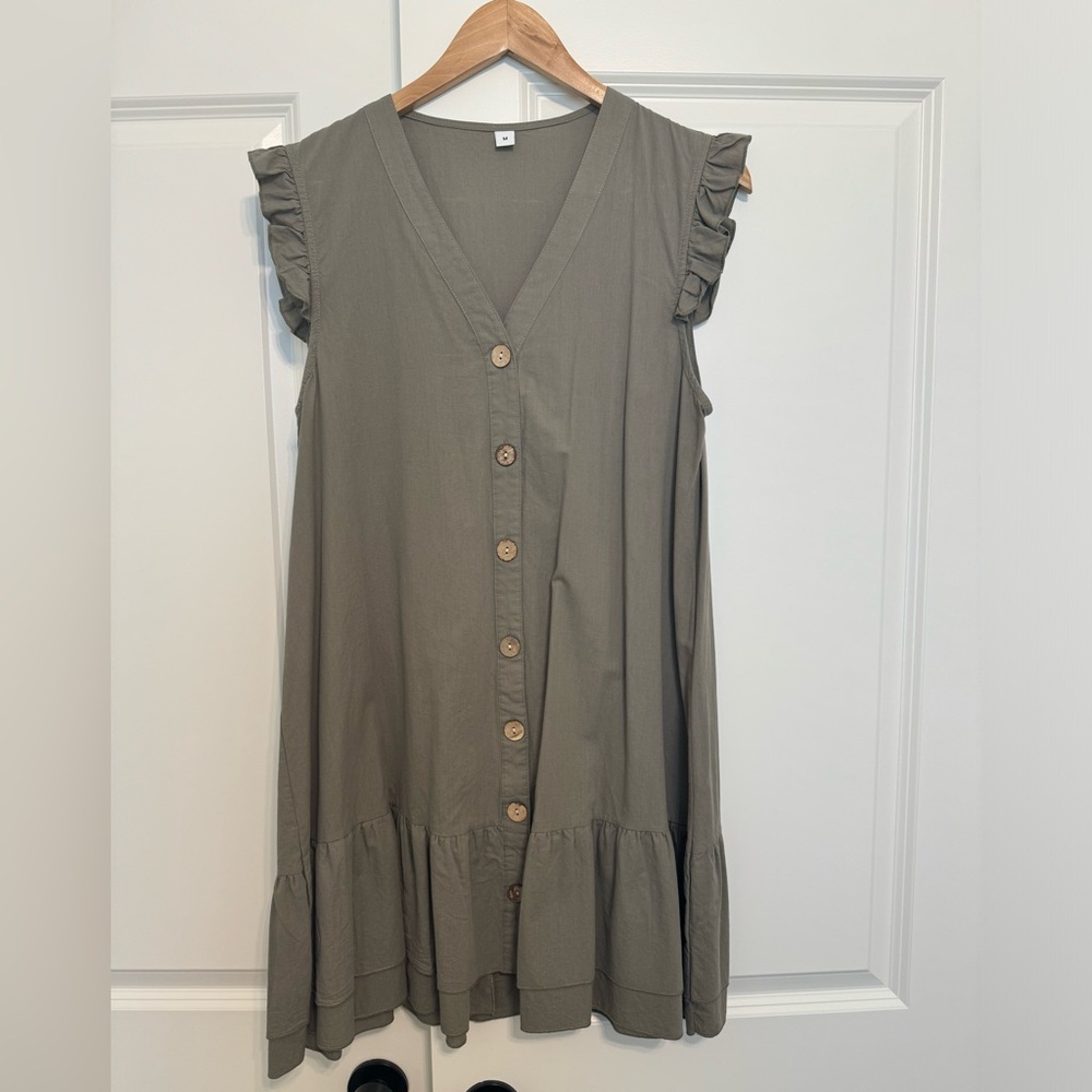 Sleeveless Ruffle Hem Button-Down Dress